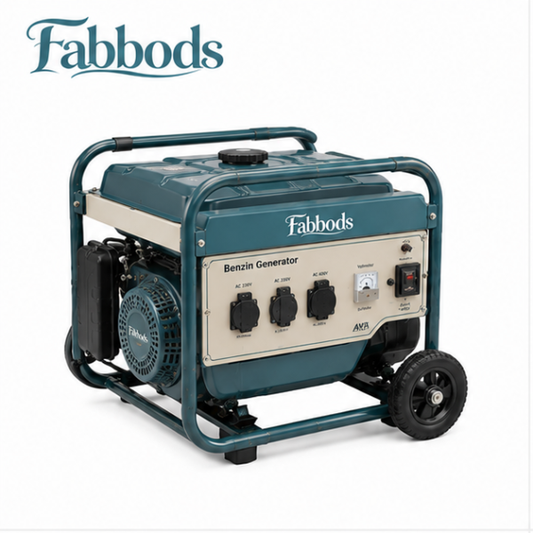 Fabbods Benzin-Generator mit Transporträdern, Voltmeter und AVR-Spannungsregelung