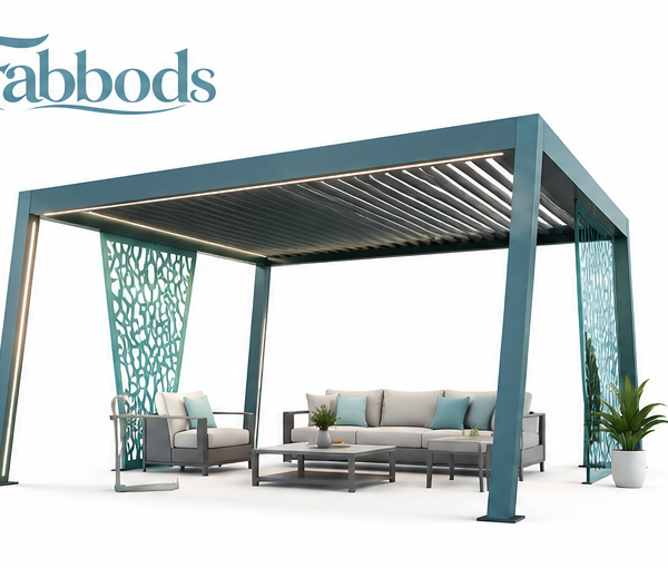 Fabbods Aluminium-Pergola mit verstellbarem Lamellendach, LED-Beleuchtung und Seitenelementen