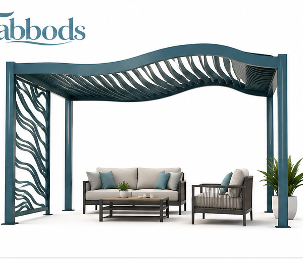 Fabbods Aluminium-Pergola mit geschwungenem Lamellendach und Seitenelementen