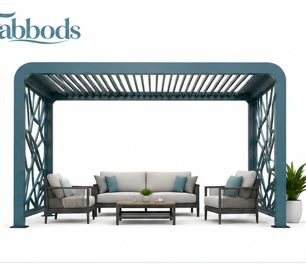 Fabbods Freistehende Aluminium-Pergola mit verstellbarem Lamellendach und Dekorseitenteilen